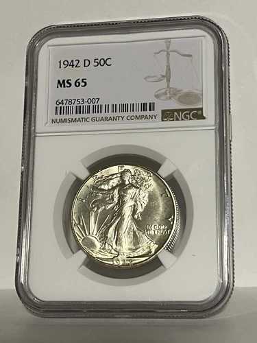 1942-D ウォーキング・リバティ・ハーフダラー MS65 NGC - ブライトホワイト・ブレザー