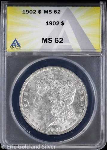 1902-P 1ドル モルガン銀貨 ANACS MS 62 | 未流通 UNC