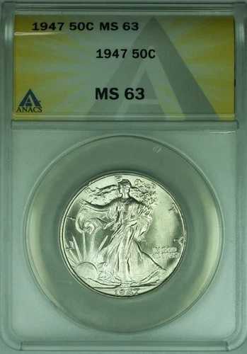 1947年ウォーキング・リバティ・シルバー・ハーフドル 50セント ANACS MS-63 ベターコイン