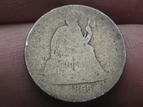 1866年 S シーテッド リバティ シルバー ダイム - サンフランシスコ、状態良好