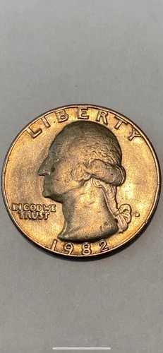 1982年ワシントン25セント硬貨、D刻印、縁に「LIBERTY」