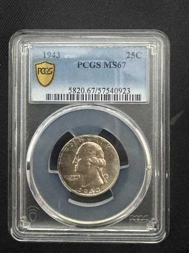 1943 年 25 セント ワシントン PCGS MS67 エッジの色調良好!