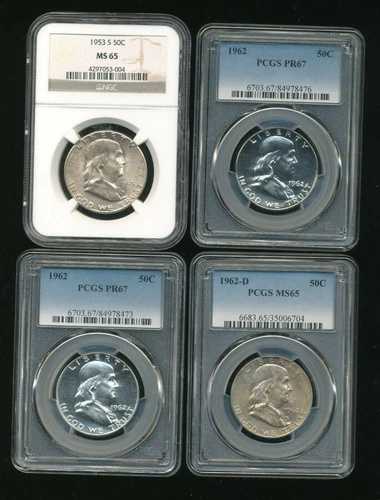 3 - PCGS & 1 - NGC認定フランクリンハーフダラー、プルーフおよびUNC r