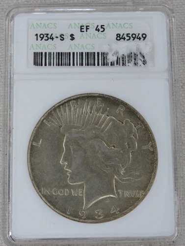 1934-S ピースシルバードル ANACS EF 45 米国造幣局 1ドルコイン サンフランシスコ造幣局