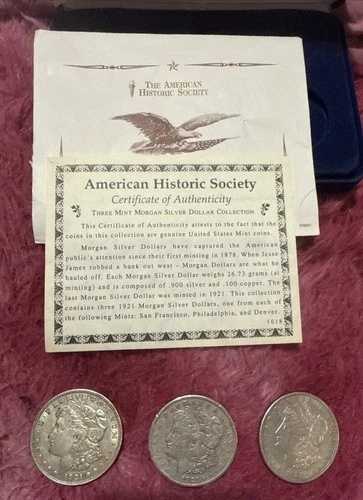 1921年製モルガン銀貨 P、D、S OP & COA。素晴らしい?? 色調！?? 63,525円