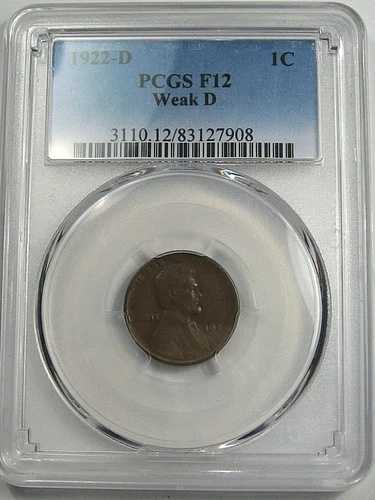 キー日付1922-d(弱い「d」)米国リンカーン・ペニー。PCGS F12。#4