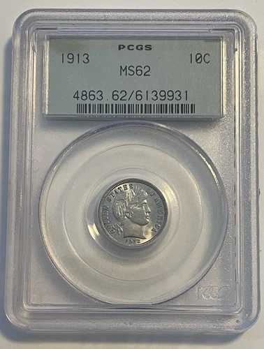 1913年 10セント MS62 バーバーダイム PCGS OGH - オールドグリーンホルダー - ブラストホワイト