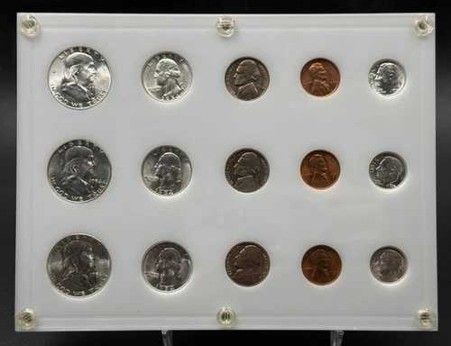 1954年 P、D、S 米国銀貨幣セット（大文字プラスチックホルダー入り）