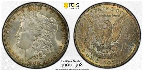 1903年 モルガン・ダラー 1ドル - PCGS MS64 トーン - 90% シルバー - 0228 64,130円
