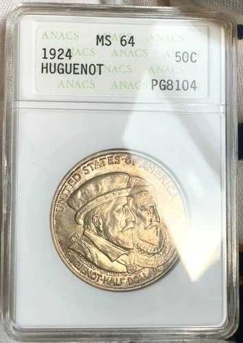 1924 ~ HUGUENOT ~ ANACS MS64 ~ 英数字 ~ 宝石のように見える ~ 絶妙なゴールドトナー!