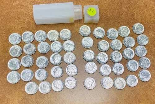 1958 年ルーズベルト ダイム 49 枚銀貨 BU ロールインチューブ。