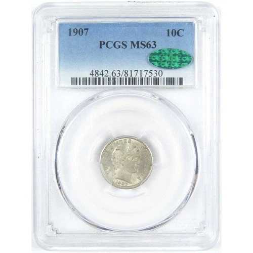 1907年 バーバーダイム MS 63 PCGS CAC シルバー 10セントコイン SKU:I15290