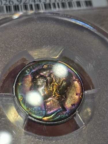 1940年代 マーキュリー ダイム ? モンスター レインボー トーン ? 10セント シルバー PCGS 認定