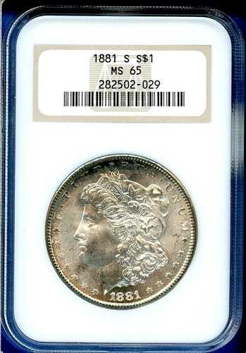 1881 S NGC MS65 モーガン シルバー ダラー $1 米国造幣局 - ファッティ カラー ブレザー!