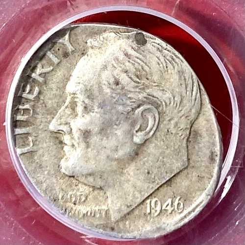 PCGS AU-55! 1946-S ルーズベルト ダイム 楕円形クリップエラー