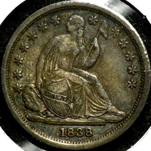 1838年製 着席型リバティダイム 10セント - 大きな星 R1096