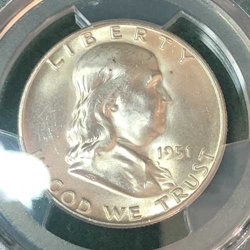 1951-S フランクリン ハーフシルバーダラー、PCGS MS64FBL フルベルライン