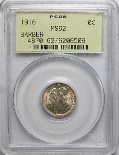 1916年 バーバー シルバーダイム PCGS MS-62