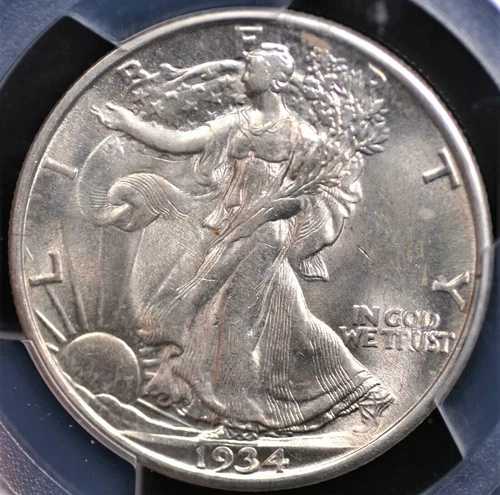 1934年 ウォーキング・リバティ ハーフダラー PCGS MS 64 オールホワイト 若干のスレ跡あり