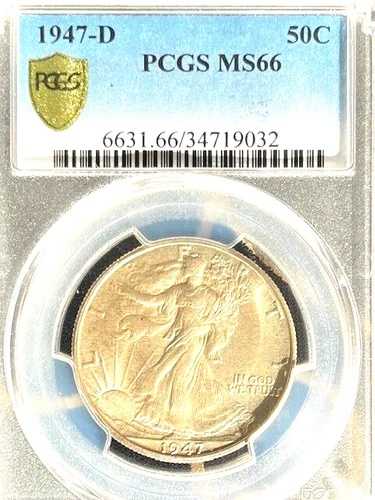 1947D MS 66 ウォーキングハーフ PCGS ゴールドシールド（チェルシー製）。eBayストアでご確認ください。