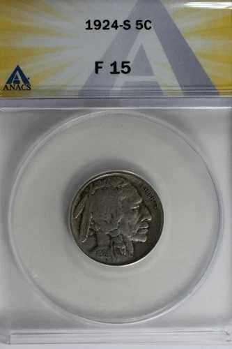 1924-S .05 ANACS F 15 バッファローニッケル、インディアンニッケル、5セントピース