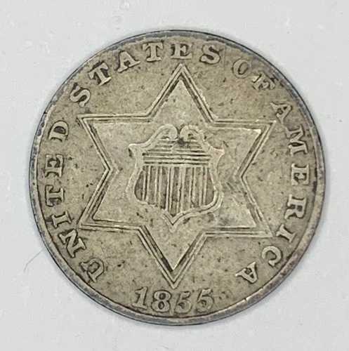 1855年 3セント銀貨 タイプ2 トリム - 星に3つの輪郭