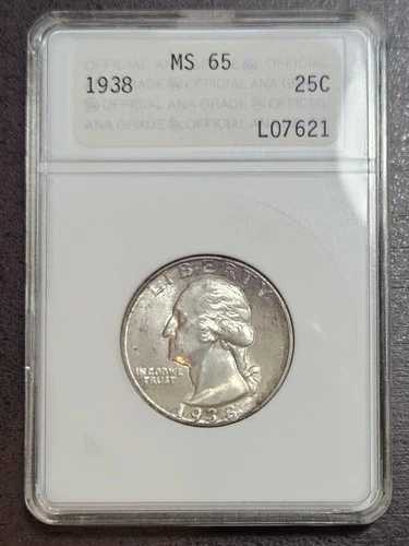 1938年ワシントン銀貨25セント、旧ANAホルダー入り!状態良好!銀90%