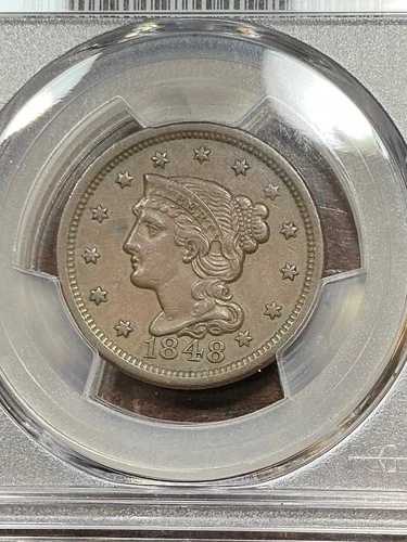 PCGS AU50 1848年 編み込みヘア ラージセント 美しいブラウンカラー