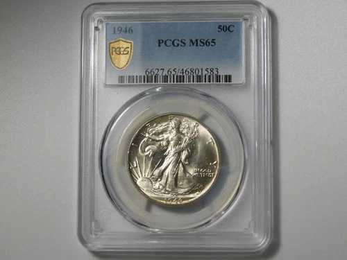 1946年 ウォーキング・リバティ シルバーコイン ハーフドル ゴールドシールド PCGS グレード MS65