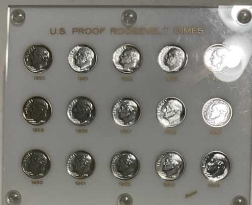 1950-1964年米国シルバープルーフルーズベルトダイムセット（キャピタルホルダー420C入り）