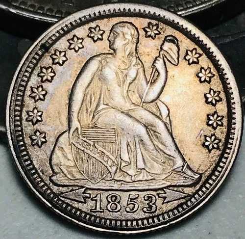 1853年 シーテッド リバティ ダイム 10セント アローズ 未鑑定 チョイス 90% シルバー US コイン CC28194 61,710円