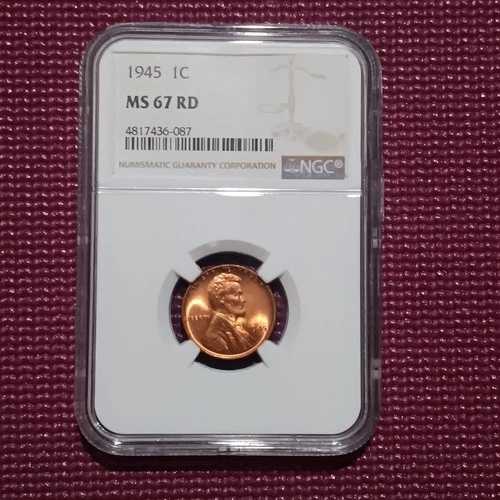 1945 1C NGC MS67RD - リンカーン・セント（小麦色の裏面）