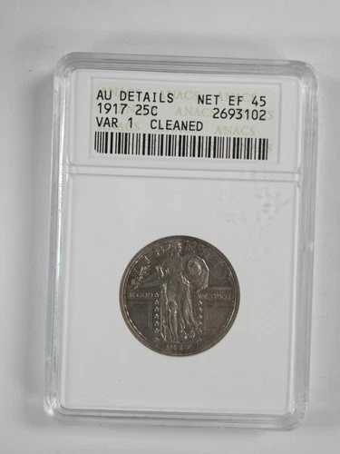 1917 年 スタンディング リバティ クォーター (タイプ 1) - 25 セント ANACS AU 詳細 - クールなタイプのコイン!