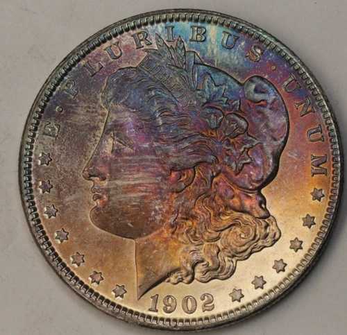 1902 O モルガン銀貨 UNC BU トーニング レインボーチョイス Bu ハイグレード