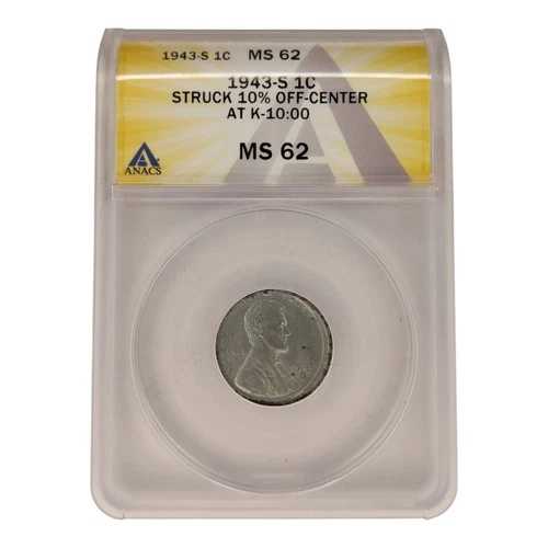 1943年 S 10%オフ センターエラー リンカーンウィートセント ANACS MS 62 14B1
