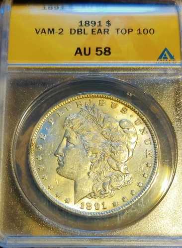 1891年 モルガン銀貨 1ドル VAM 2 DBL EAR TOP 100 AU 58 ANACS KM#:110