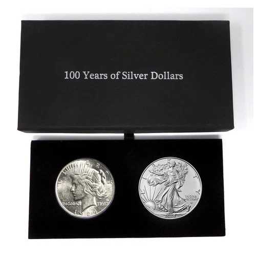 1924年 - ピースと2024年シルバーイーグル - 100年記念シルバードルセット（デラックスホルダー入り）