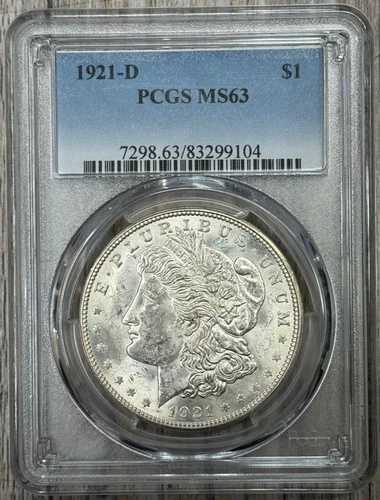 1921年 D モルガン銀貨 $1 PCGS MS 63、良好な問題のないセミキーデート