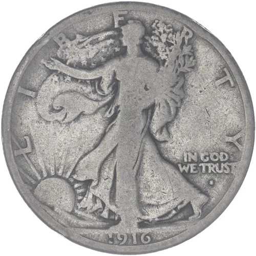 1916年 S ウォーキング・リバティ・ハーフドル 非常に良好な90%銀貨 写真参照 K329