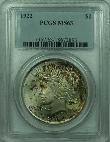 1922年 ピースシルバードル 1ドルコイン PCGS MS-63 トーン (36) D