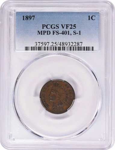 1897年 インディアン セント 1インチ スロート S-1 MPD FS-401 VF25 PCGS