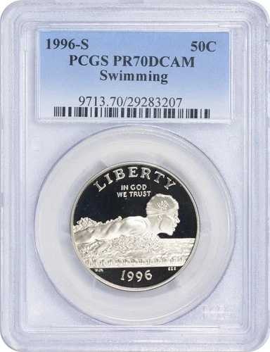 1996年-S 水泳オリンピック記念ハーフ PR70DCAM PCGS プルーフ 70 ディープカメオ