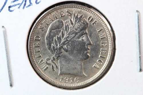 1916年 バーバー ダイム クラッシュ ダイス 表面 BU 4GQH
