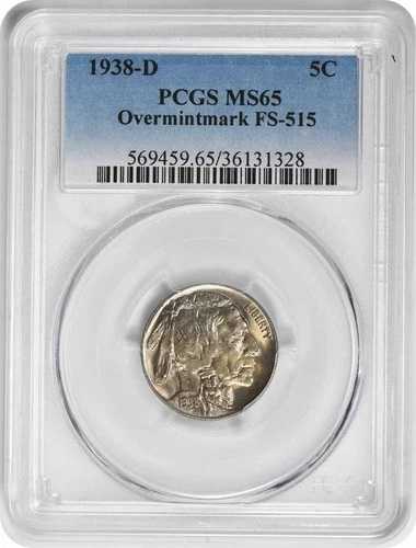 1938-D バッファローニッケル OMM FS-515 MS65 PCGS