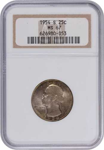 1954-S ワシントン銀貨 25セント MS67 NGC