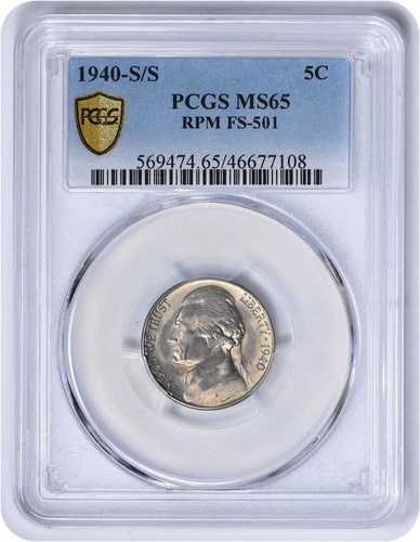 1940年S/S ジェファーソンニッケル RPM FS-501 MS65 PCGS