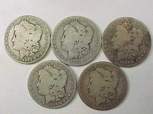 21年以前のモルガン銀貨5枚セット Cull-AG 1878-1904 実物写真混在 67,760円