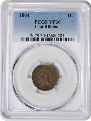 1864年 リボン付きインディアンセントL VF30 PCGS