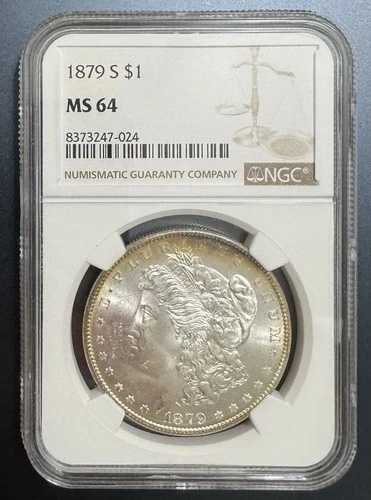 1879-S サンフランシスコ・モーガン銀貨、美しい色合い、NGCによるMS64評価