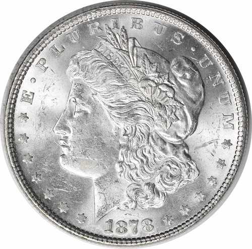 1878年モルガン銀貨7TF裏面、1878年チョイスBU未認定#250